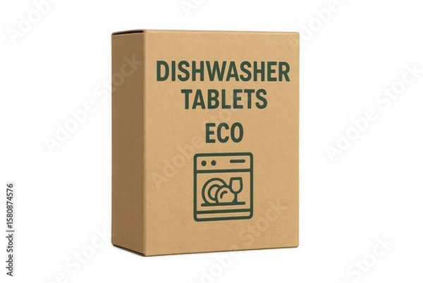Fototapeta Eco dishwasher tablets packed in cardboard box with transparent background