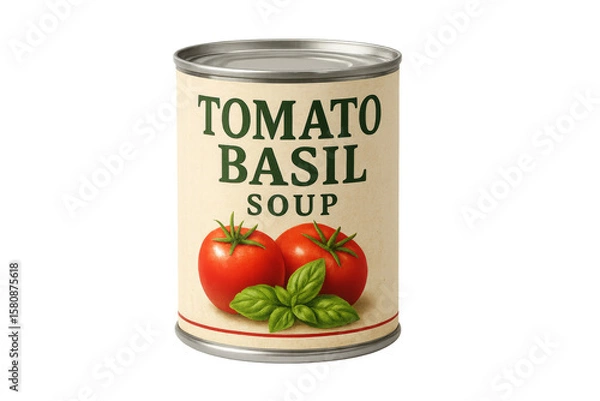 Obraz Tomato basil soup can with transparent background