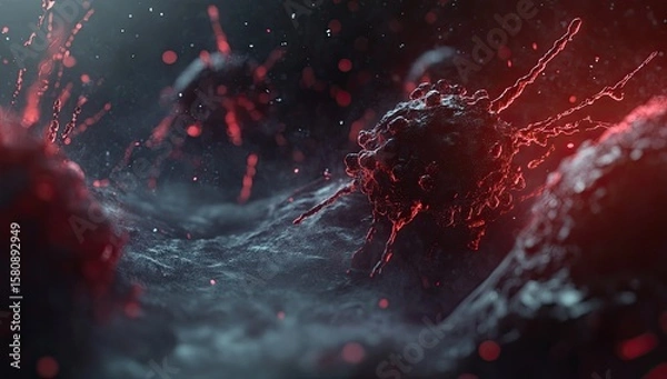 Obraz Abstract virus or microbe cluster in dark background