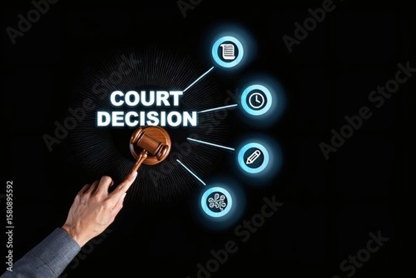 Fototapeta Judicial Process Visualizing Court Decision with Gavel and Symbolic Icons
