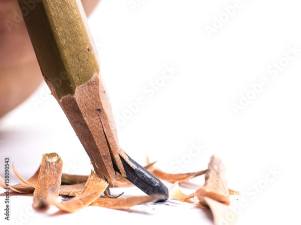 Fototapeta Closeup pencil with a broken tip on white  background