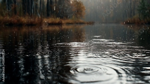 Obraz Raindrops Falling on Water in Forest