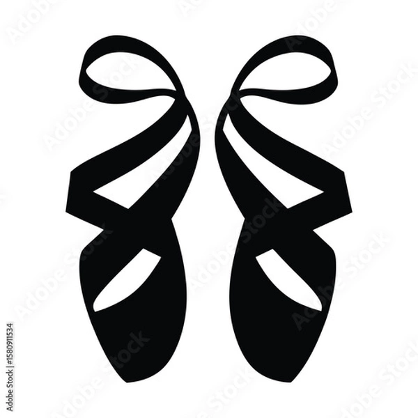 Fototapeta Black silhouette portrays ballet shoes with ribbon ties isolated on a transparent background