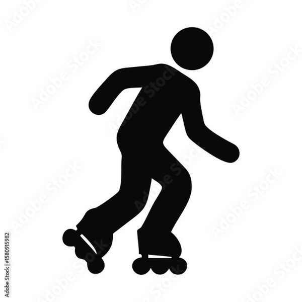 Fototapeta Black silhouette shows a person with inline skates moving forward on a white background