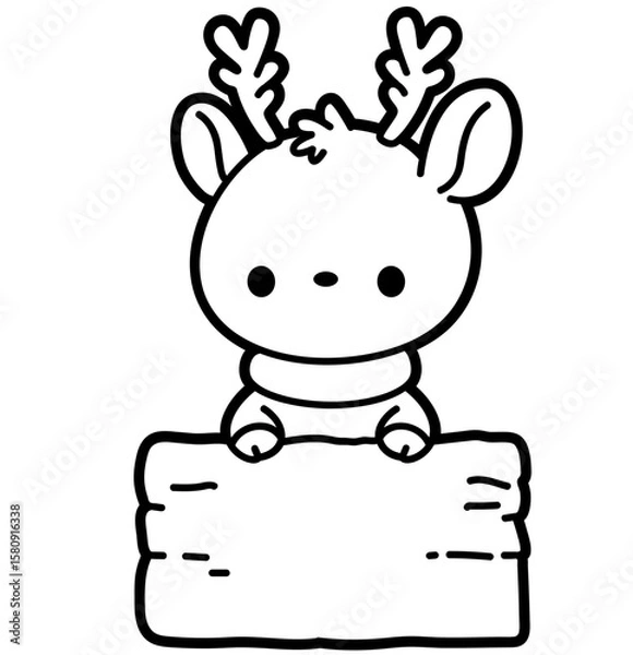 Obraz cute christmas reindeer with wood sign - layered cut file . winter clip art