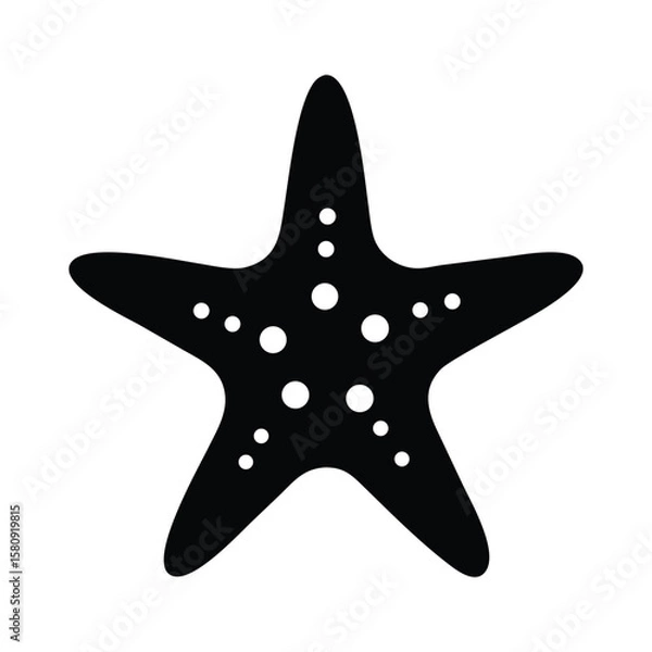 Fototapeta Black starfish with white spots presents a simple yet bold contrast over the scene