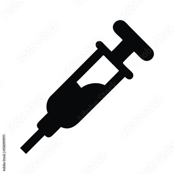 Fototapeta Black syringe icon with needle visible against a white transparent background is clearly depicted