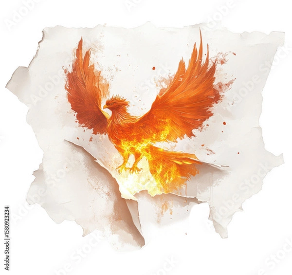Fototapeta red phoenix in isolated white background
