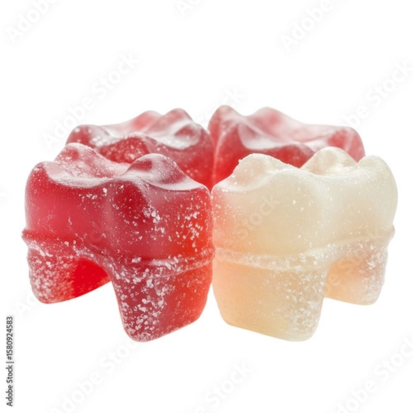 Obraz Gummy candy close up with red and white colors coated in sugar granules, showing soft and chewy texture that looks sweet and inviting for tasty treat