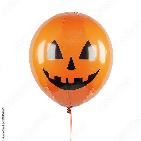 Obraz Halloween balloon with orange color and black jack o lantern face, shiny surface reflecting light, festive decoration for spooky celebration and party fun