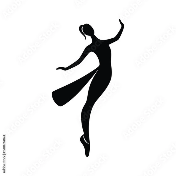 Fototapeta Elegant ballerina silhouette gracefully dances en pointe, showcasing fluid movement with a transparent background