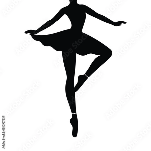 Fototapeta Graceful ballerina silhouette balances elegantly on one leg with her arms outstretched against a transparent background
