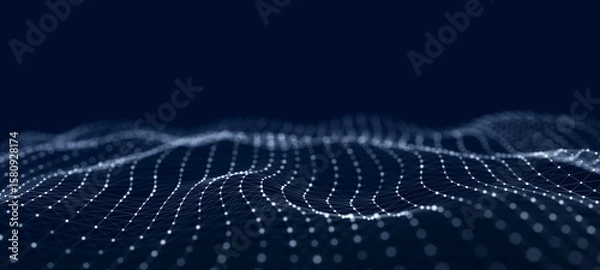 Fototapeta Big data visualization. The musical stream of sounds. Abstract background with interweaving of dots . 3D rendering.