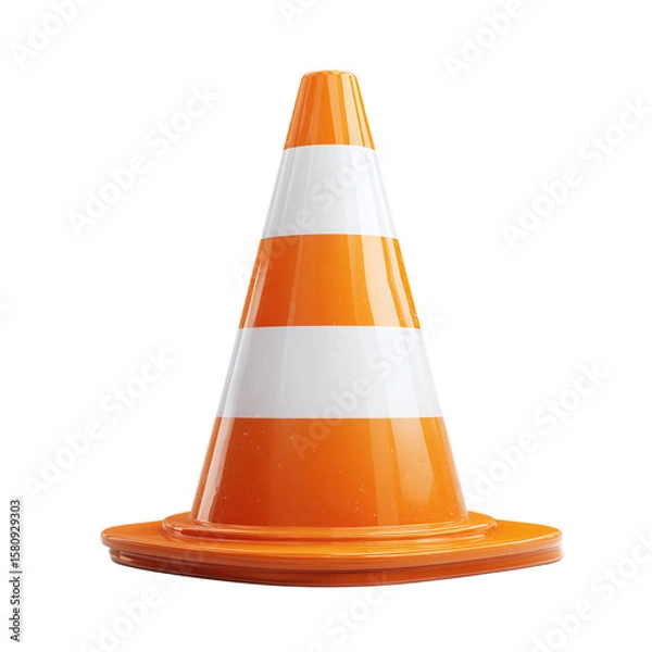 Obraz Construction cone in orange with white stripe, isolated on transparent background