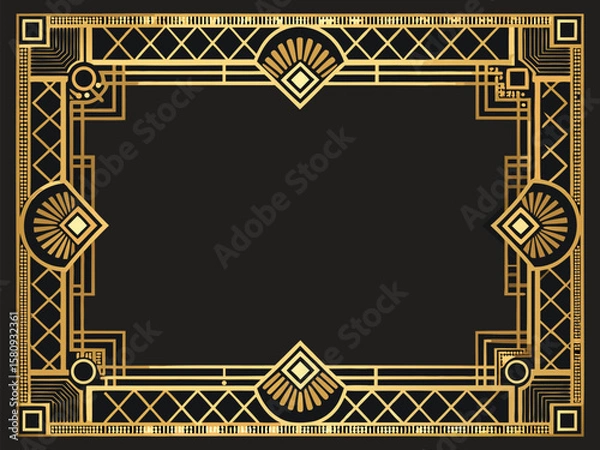 Fototapeta An ornate antique golden frame with a vintage wood border provides an elegant, empty design for a retro art painting or photo illustration
