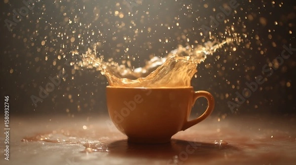 Obraz Cup with Liquid Splash on Table