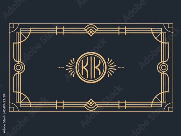 Fototapeta Vector illustration of a vintage gold frame design element, perfect for a retro Christmas card or business banner template