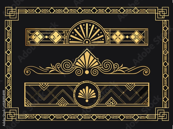 Fototapeta Gold vector label with ornate floral art and elegant retro scroll frame decoration