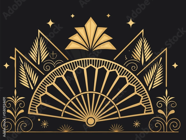 Fototapeta This vintage circus poster design features a star pattern backdrop with sun rays and a grunge texture, perfect for a party banner illustration or Christmas card decoration