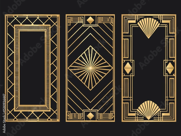 Fototapeta Antique golden floral pattern frame with an abstract vintage decorative design perfect for a window or wall border illustration