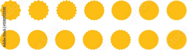 Fototapeta Yellow starburst and sunburst badges. Perfect for sale stickers, price tags, special offer labels, quality marks, discount tags, promotion badges, clearance sale graphics, and advertising element