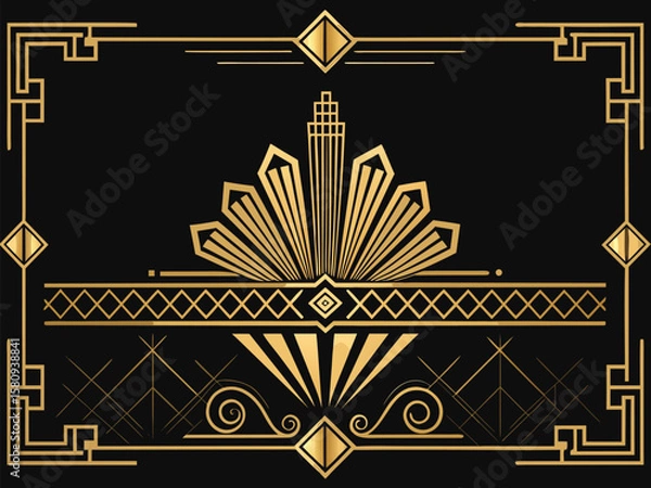 Fototapeta Golden ornate vintage design frame with floral pattern decoration for elegant invitation card