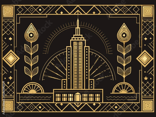 Fototapeta A seamless vector pattern with vintage travel illustrations of old Paris architecture and Indian mosque symbols creates an ornate, geometric border design