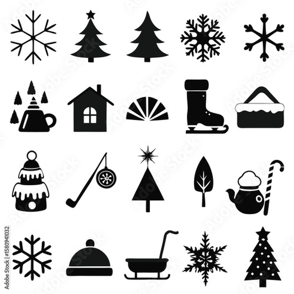Fototapeta Winter Icon Set, Snow, Holiday, Weather & Christmas Line Icons in Minimal Style