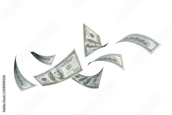 Fototapeta Floating of 100 dollar on white

