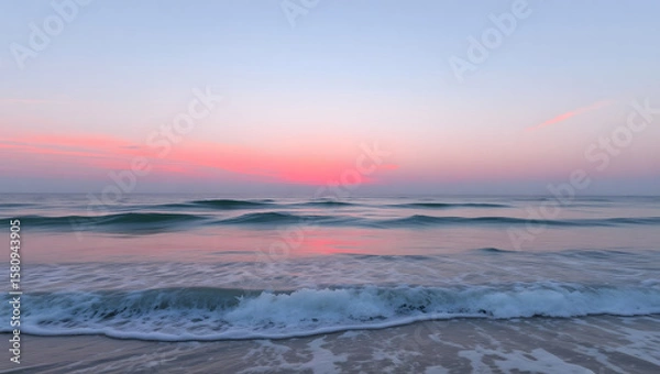 Obraz Ocean Calm – Gentle waves and a pink sunset