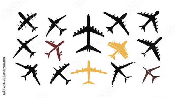Fototapeta Minimalist airplane silhouette icon vector isolated on white background, perfect for travel apps, aviation infographics, airline branding, and flight booking interfaces