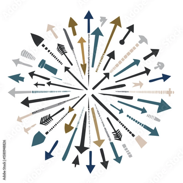 Fototapeta Set of minimalist arrow silhouette icon vectors on white background, perfect for web interfaces, navigation UI, app buttons, direction signs, and infographic elements