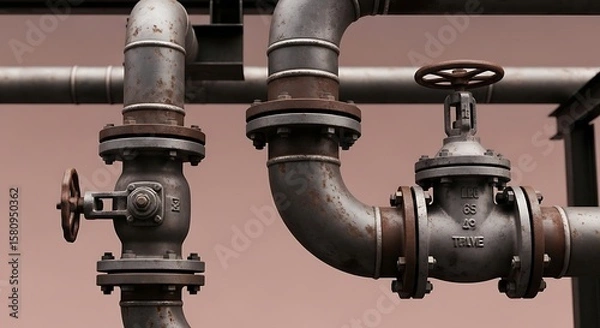 Obraz Close-up of Rusted Industrial Pipes with Valves