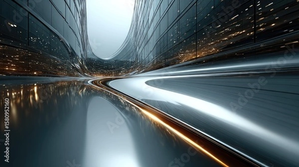 Fototapeta Futuristic architecture with sleek curves and illuminated pathways, showcasing modern design, innovation, and urban sophistication.