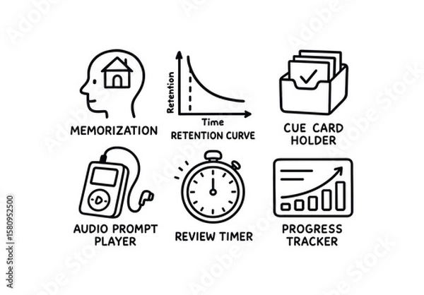 Obraz hand drawn cute doodle style isolated memorization memory palace builder memorization retention curve graph memorization cue card holder memorization audio prompt player memorization review