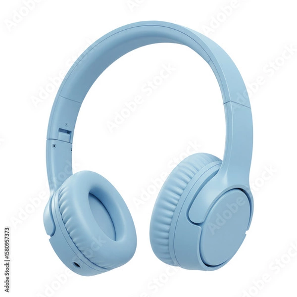 Obraz A 3D Render of Light Blue Wireless Headphones. Cut Out, Clipping Path Isolated on Transparent PNG Background.