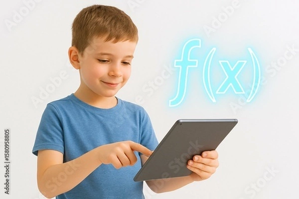 Fototapeta Young Student Engaging with Interactive E-Learning Math on Tablet