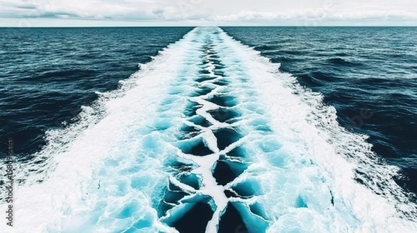 Fototapeta Rising waves meet cracked ice under a stormy sky, a stark reminder of sea level urgency.