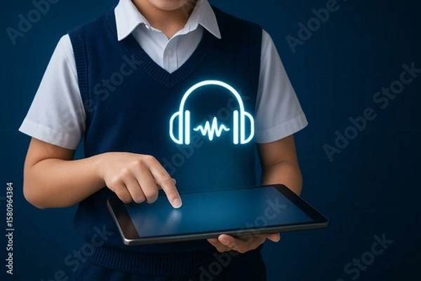 Fototapeta Child Engages with Educational Tablet Technology for Interactive Learning