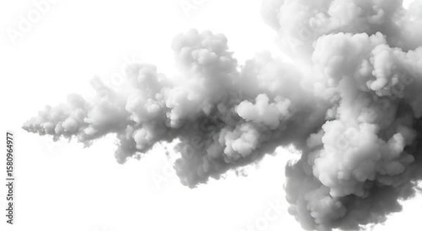 Fototapeta Illustration of a billowing cloud of grey smoke is isolated on transparent background, creating an abstract and dynamic effect