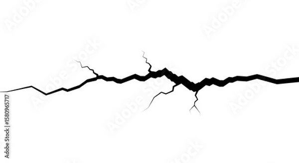 Fototapeta Illustration of a stark black crack isolated on transparent background, symbolizing damage and fracture