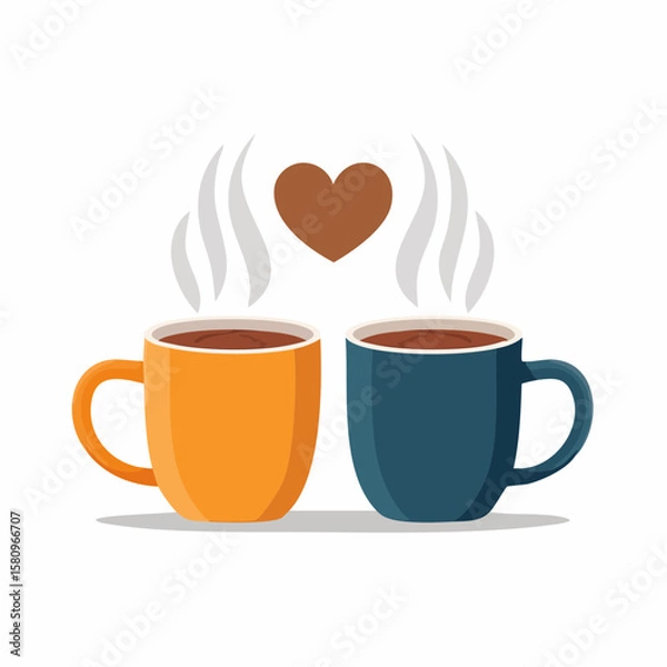 Obraz Two Coffee Mugs Cheersing with a Heart in the Steam Above Them