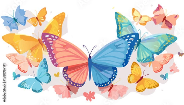 Fototapeta Collection of butterfly silhouette icon vectors in elegant flat style on white background, perfect for nature designs, beauty logos, eco branding, and spring-themed illustrations