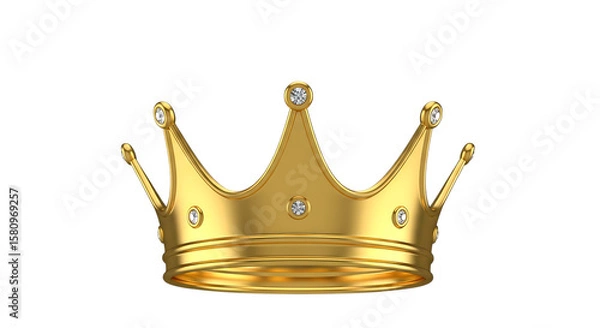 Fototapeta Illustration of a golden royal crown adorned with diamonds symbolizes power and luxury isolated on transparent background