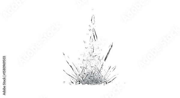 Fototapeta Illustration of shattered glass fragments explode outwards in a dramatic display of destruction isolated on transparent background