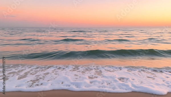 Fototapeta Ocean Calm – Gentle waves and a pink sunset