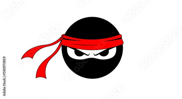 Fototapeta Illustration of cartoon ninja character with red headband isolated on transparent background, showcasing a fierce and determined expression
