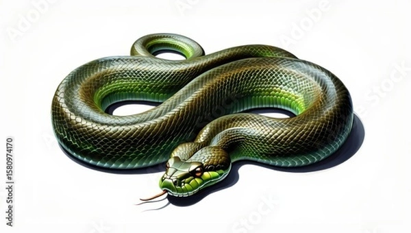 Obraz green snake on a white background