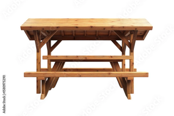 Fototapeta An inviting rustic wooden picnic table with attached benches perfect for sharing summer meals on transparent background