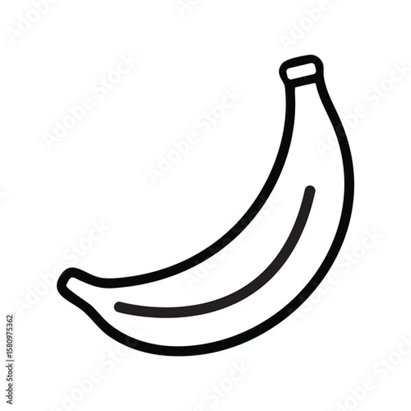 Fototapeta Simple banana outlined in bold black lines on a transparent background looks delicious
